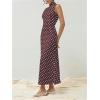 imageMilumia Womens Polka Dots Maxi Tank Dress Vintage Mock Neck Sleeveless Elegant Long DressesBrown