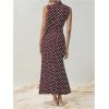 imageMilumia Womens Polka Dots Maxi Tank Dress Vintage Mock Neck Sleeveless Elegant Long DressesBrown
