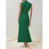 imageMilumia Womens Polka Dots Maxi Tank Dress Vintage Mock Neck Sleeveless Elegant Long DressesDark Green