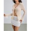 imageMilumia Womens Y2K Textured Lettuce Trim Tie Front Cardigan Long Sleeve Sheer Shrug Top Cover UpsApricot