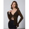 imageMilumia Womens Y2K Textured Lettuce Trim Tie Front Cardigan Long Sleeve Sheer Shrug Top Cover UpsBrown