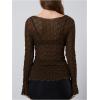 imageMilumia Womens Y2K Textured Lettuce Trim Tie Front Cardigan Long Sleeve Sheer Shrug Top Cover UpsBrown