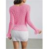 imageMilumia Womens Y2K Textured Lettuce Trim Tie Front Cardigan Long Sleeve Sheer Shrug Top Cover UpsPink