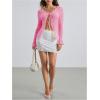 imageMilumia Womens Y2K Textured Lettuce Trim Tie Front Cardigan Long Sleeve Sheer Shrug Top Cover UpsPink