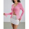imageMilumia Womens Y2K Textured Lettuce Trim Tie Front Cardigan Long Sleeve Sheer Shrug Top Cover UpsPink