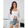 imageMilumia Womens Y2K Textured Lettuce Trim Tie Front Cardigan Long Sleeve Sheer Shrug Top Cover UpsWhite Solid
