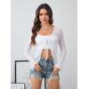 imageMilumia Womens Y2K Textured Lettuce Trim Tie Front Cardigan Long Sleeve Sheer Shrug Top Cover UpsWhite Solid