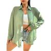 imageMilumia Women Plus Size Sheer Long Sleeve Button Down Shirt See Through Blouse TopsMint Green