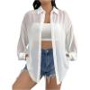 imageMilumia Women Plus Size Sheer Long Sleeve Button Down Shirt See Through Blouse TopsWhite