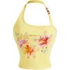 imageMilumia Womens Beaded Floral Backless Halter Top Asymmetrical Sleeveless Y2k Tank TopsYellow