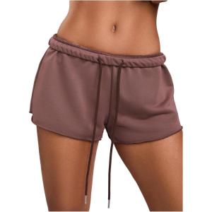 imageMilumia Women Drawstring Low Waist Mini Sweat Shorts Casual Summer Workout Track Lounge ShortsBrown