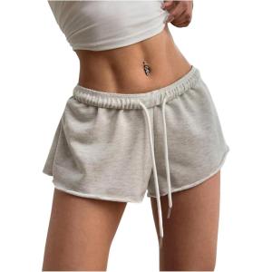 imageMilumia Women Drawstring Low Waist Mini Sweat Shorts Casual Summer Workout Track Lounge ShortsLight Grey