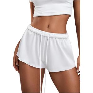 imageMilumia Women Drawstring Low Waist Mini Sweat Shorts Casual Summer Workout Track Lounge ShortsWhite Solid