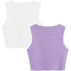 imageMilumia Girls 2 Pack Ribbed Knit Sleeveless Round Neck Casual Baisc Crop Tank TopA Multi White Purple