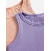 imageMilumia Girls 2 Pack Ribbed Knit Sleeveless Round Neck Casual Baisc Crop Tank TopApricot and Purple