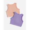 imageMilumia Girls 2 Pack Ribbed Knit Sleeveless Round Neck Casual Baisc Crop Tank TopApricot and Purple