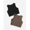 imageMilumia Girls 2 Pack Ribbed Knit Sleeveless Round Neck Casual Baisc Crop Tank TopBlack and Coffee
