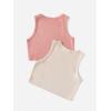 imageMilumia Girls 2 Pack Ribbed Knit Sleeveless Round Neck Casual Baisc Crop Tank TopPink and Beige