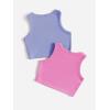 imageMilumia Girls 2 Pack Ribbed Knit Sleeveless Round Neck Casual Baisc Crop Tank TopPurple and Pink