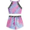 imageMilumia Girls 2PCS Outfit Tie Dye Letter Halter Cami Crop Top and Dolphin Shorts SetBlue and Pink
