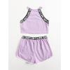 imageMilumia Girls 2PCS Outfit Tie Dye Letter Halter Cami Crop Top and Dolphin Shorts SetLilac Purple