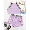 imageMilumia Girls 2PCS Outfit Tie Dye Letter Halter Cami Crop Top and Dolphin Shorts SetLilac Purple