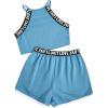 imageMilumia Girls 2PCS Outfit Tie Dye Letter Halter Cami Crop Top and Dolphin Shorts SetSolid Blue