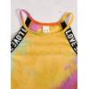imageMilumia Girls 2PCS Outfit Tie Dye Letter Halter Cami Crop Top and Dolphin Shorts SetYellow and Orange