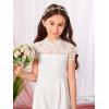 imageMilumia Girls Contrast Lace Scallop Cap Sleeve Mock Neck High Waist Long Jumpsuit Overalls