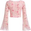 imageMilumia Girls Floral Print Bowknot Bell Sleeve Crop Tops Square Neck Ruched T ShirtsPink