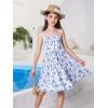 imageMilumia Girls Floral Print Cami Dress Ruffle Hem Flared Short Spaghetti Strap DressesBlue and White
