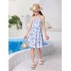 imageMilumia Girls Floral Print Cami Dress Ruffle Hem Flared Short Spaghetti Strap DressesBlue and White
