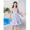 imageMilumia Girls Floral Print Cami Dress Ruffle Hem Flared Short Spaghetti Strap DressesBlue and White