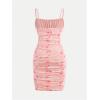 imageMilumia Girls Floral Print Ruched Bust Spaghetti Straps Bodycon Cami DressPink