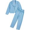 imageMilumia Girls Two Piece Outfit Solid Open Front Blazer and Pants SetBlue