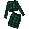 imageMilumia Girls Two Piece Outfits Houndstooth Button Decor Crop Blazer Jacket and Skirt SetsBlack and Green