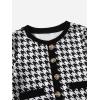 imageMilumia Girls Two Piece Outfits Houndstooth Button Decor Crop Blazer Jacket and Skirt SetsBlack and White