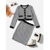 imageMilumia Girls Two Piece Outfits Houndstooth Button Decor Crop Blazer Jacket and Skirt SetsBlack and White