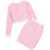 imageMilumia Girls Two Piece Outfits Houndstooth Button Decor Crop Blazer Jacket and Skirt SetsPink