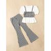 imageMilumia Girls Two Piece Outfits Houndstooth Puff Sleeve Tee and Flare Pants SetBlack and White