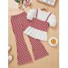 imageMilumia Girls Two Piece Outfits Houndstooth Puff Sleeve Tee and Flare Pants SetRed and White