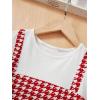 imageMilumia Girls Two Piece Outfits Houndstooth Puff Sleeve Tee and Flare Pants SetRed and White