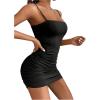 imageMilumia Women Ruched Sleeveless Spaghetti Strap Tight Bodycon Short Mini Cami Dress Party ClubBlack