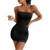 imageMilumia Women Ruched Sleeveless Spaghetti Strap Tight Bodycon Short Mini Cami Dress Party ClubBlack