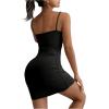 imageMilumia Women Ruched Sleeveless Spaghetti Strap Tight Bodycon Short Mini Cami Dress Party ClubBlack