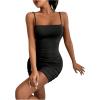 imageMilumia Women Ruched Sleeveless Spaghetti Strap Tight Bodycon Short Mini Cami Dress Party ClubBlack