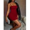 imageMilumia Women Ruched Sleeveless Spaghetti Strap Tight Bodycon Short Mini Cami Dress Party ClubBurgundy
