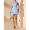 imageMilumia Womens Boat Neck Bodycon Mini Dresses Sexy Sleeveless Ruched Ruffle Hem Club Party Short DressBlue