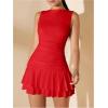 imageMilumia Womens Boat Neck Bodycon Mini Dresses Sexy Sleeveless Ruched Ruffle Hem Club Party Short DressRed