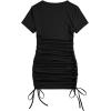 imageMilumia Womens Casual Rib Knit Short Sleeve Drawstring Ruched Bodycon Mini T Shirt DressBlack